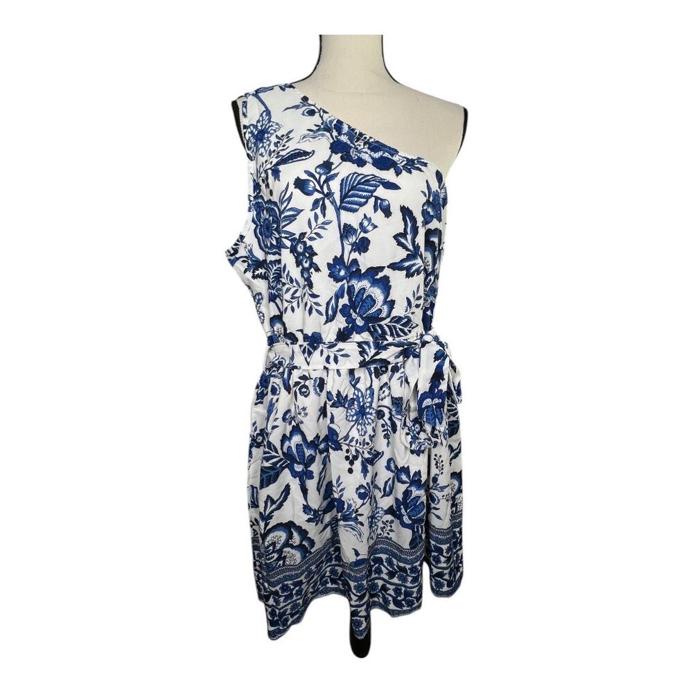 Cupshe Blue & White Floral One-Shoulder Mini Dress Size XL - Picture 3 of 9